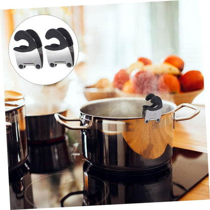 2pcs Stainless Steel Pot Clip Spoon Rest with Black Rubber