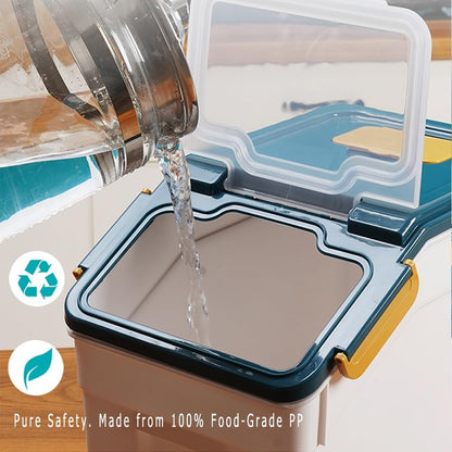 Large Flour Storage Container Bin 25lb, 2Pack Airtight Rice Storage Containers with Measuring Cup&Scoop, BPA Free with Wheels Seal Locking Lid for Flour, Rice, Grain (50LBS Total, Blue)