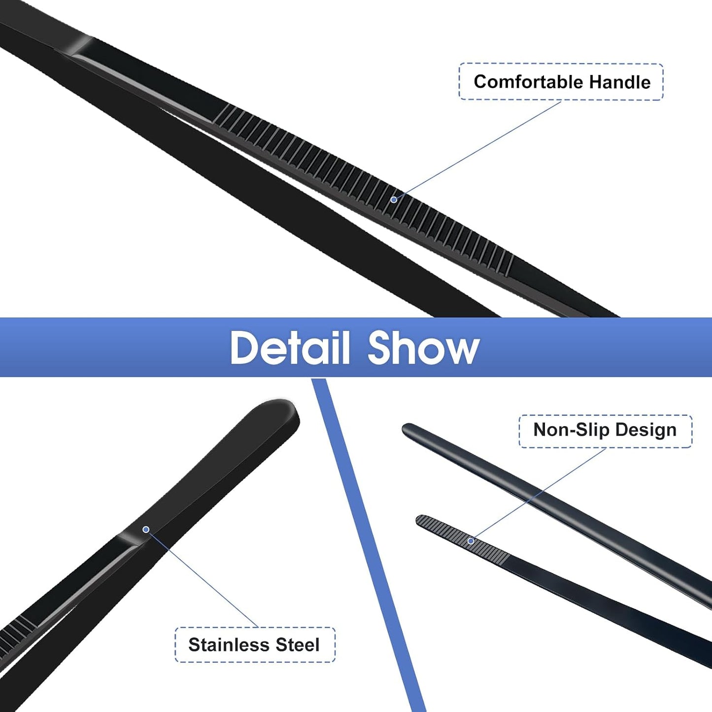 8-Inch Plating Tweezers Culinary Kitchen Tweezer Stainless Steel, Black Offset Tweezers for Cooking Food Design (8-Inch Offset Design)