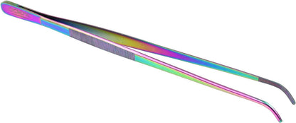 O'Creme 12 Inch Stainless Steel Precision Kitchen Culinary Tweezer Tongs (12" Curved, Rose Gold)