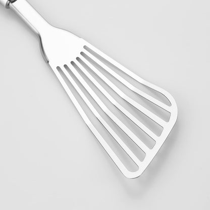 304 Stainless Steel Fish Spatula, Thin Flexible Slotted Turner | Non-Slip Ergonomic Handle, Metal Spatula for Fish, Eggs, Burgers, Cast Iron & Griddle, Black