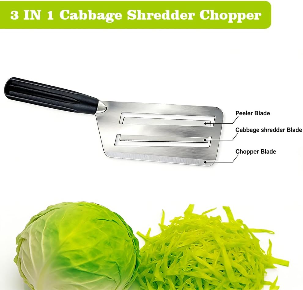German Steel Professional Sauerkraut Cabbage Slicer, Wide Blade Stainless Steel Shredder Chopper with Comfort Grip Handle, Multi-Purpose Chopping Knife for Vegetables and Fruits