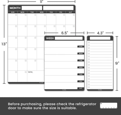 ALEZEL Dry Erase Fridge Calendar Magnetic, Greenery White Board Calendar Dry Erase for Refrigerator - Set of Vertical Monthly & Weekly Calendar for Fridge with 1 List Board, 4 Markers + Eraser
