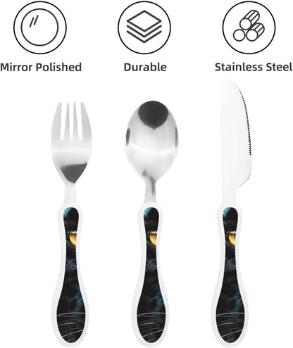 3-Piece Kids Silverware Set With Storage Case, Stainless Steel Reusable Children Safe Knife Spoon Fork Set Blue Active Girl Running Sunset Children Flatware Set For Kids Lunch Box - Colors C