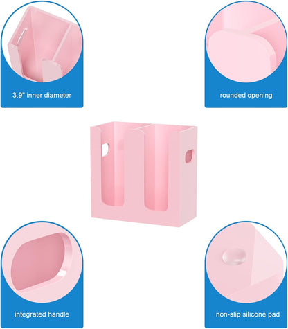 WINFFOR Disposable Cup Organizer Dispenser - 2 Compartments Clear Acrylic Cup and Lid Holder with Handles Plastic Cup Dispenser Countertop Paper Cup Holder for Coffee Bar House Party Essentials