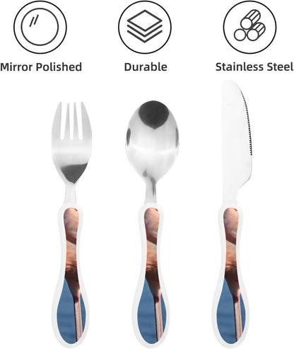 3-Piece Kids Silverware Set With Storage Case, Stainless Steel Reusable Children Safe Knife Spoon Fork Set African Lion Black And White Children Flatware Set For Kids Lunch Box