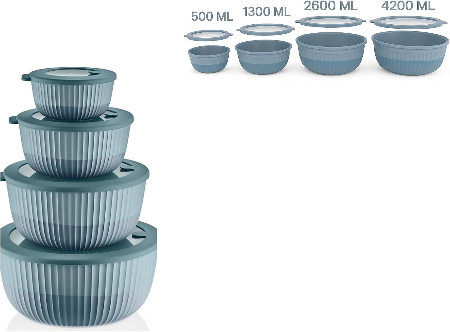 Mixing Bowls with Lids, 8-Piece Airtight Leak-Proof Nesting BPA-Free Bowl Set for Kitchen & Food Storage, Large 4200ml Capacity, Microwave & Dishwasher Safe
