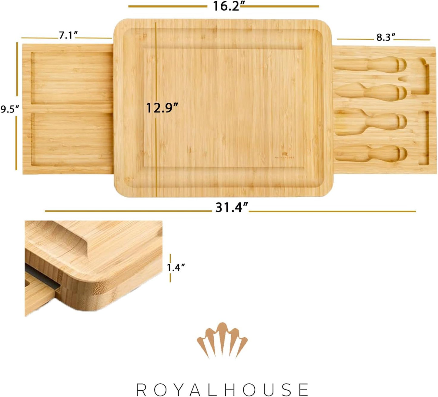 RoyalHouse Bamboo Cheese Board and Charcuterie Boards Set & Serving Tray for Meat, and Wine - Birthday Gifts for Women, Wedding Gift for Couples 2025, Bridal Shower, Housewarming Gift New Home