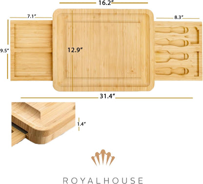 RoyalHouse Bamboo Cheese Board and Charcuterie Boards Set & Serving Tray for Meat, and Wine - Birthday Gifts for Women, Wedding Gift for Couples 2025, Bridal Shower, Housewarming Gift New Home