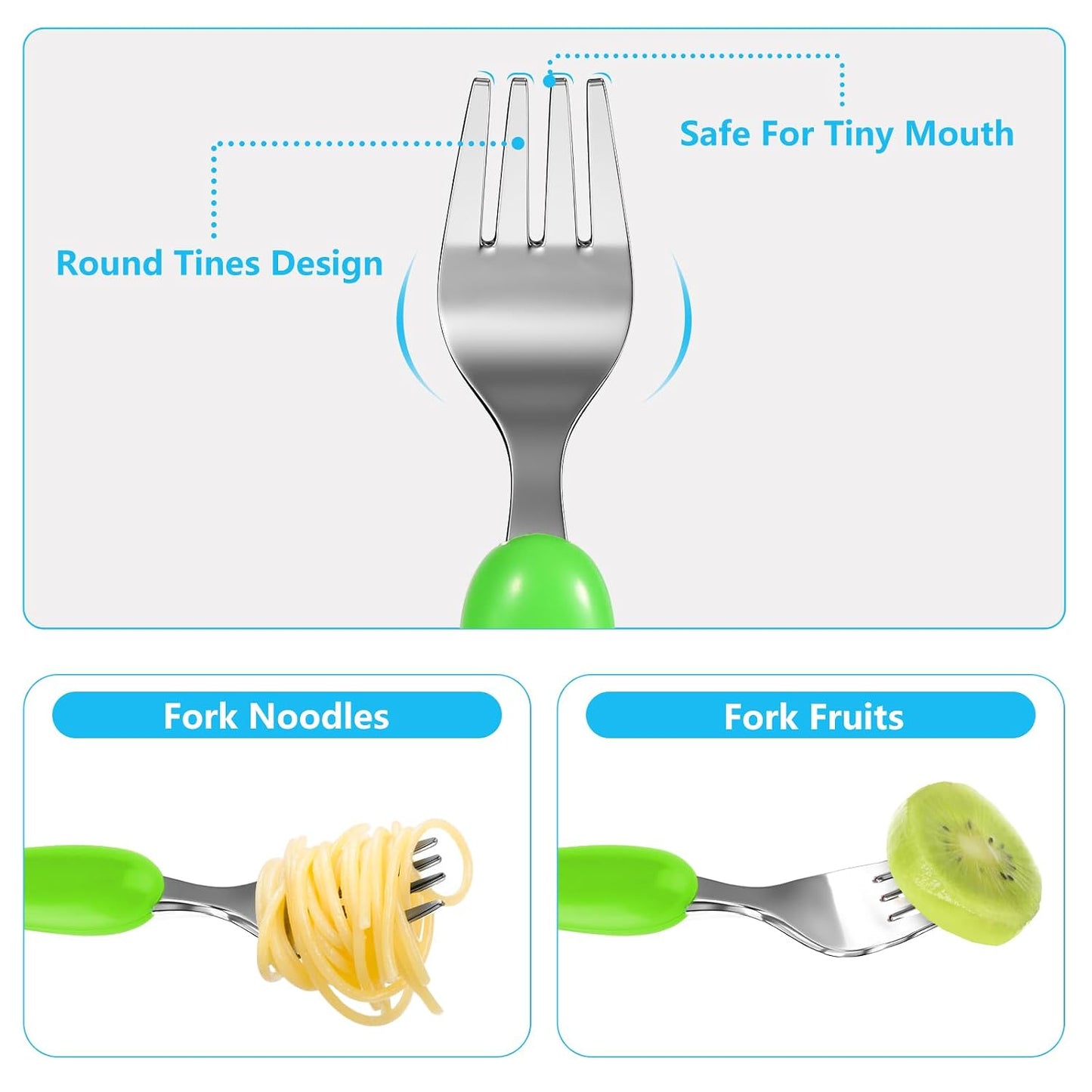 Lehoo Castle 6 Pieces Toddler Utensils, Kids Silverware for 2 3 4 Years Old, Stainless Steel Fork and Spoon Set with Plastic Handle, Safe Toddler Cutlery (Dinosaur)