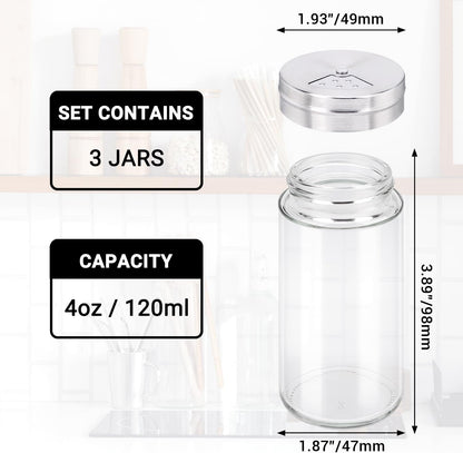 Segarty Spice Jars, 3 oz Spice Bottles with Shaker Lids, Glass Empty Seasoning Containers with Adjustable Pour Holes for Kitchen Spice Storage Stainless Steel Flow Top Salt and Pepper Shakers
