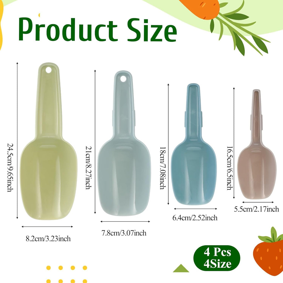 JJUNW 4Pcs Plastic Flour Scoops, Scoops For Canisters, Plastic Scoop For Dry Goods Pet Food Scooping, Ice Scoop For Freezer Measuring Scooping Set Dry Foods, Popcorn