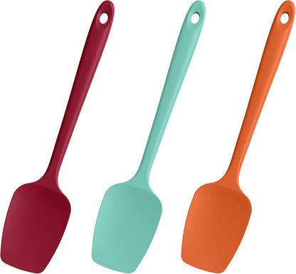 Heat Resistant Silicone Spoon Spatulas, Doosu 600°F High Temp Flexible Cooking Spoons Kitchen Spoonula Scratch-Proof for Mixing Stirring Scraping Serving Non-Stick Cookware (Set of 3, Multi-4)