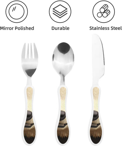 3-Piece Kids Silverware Set With Storage Case, Stainless Steel Reusable Children Safe Knife Spoon Fork Set Blue Active Girl Running Sunset Children Flatware Set For Kids Lunch Box - Colors B