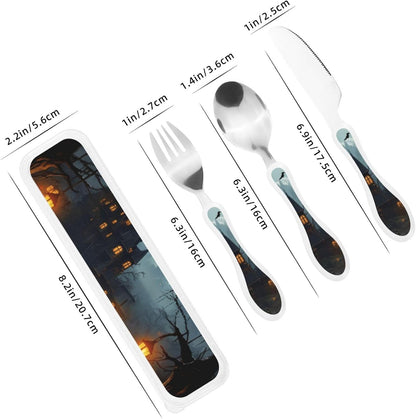3-Piece Kids Silverware Set With Storage Case, Stainless Steel Reusable Children Safe Knife Spoon Fork Set Fashion Striped Children Flatware Set For Kids Lunch Box