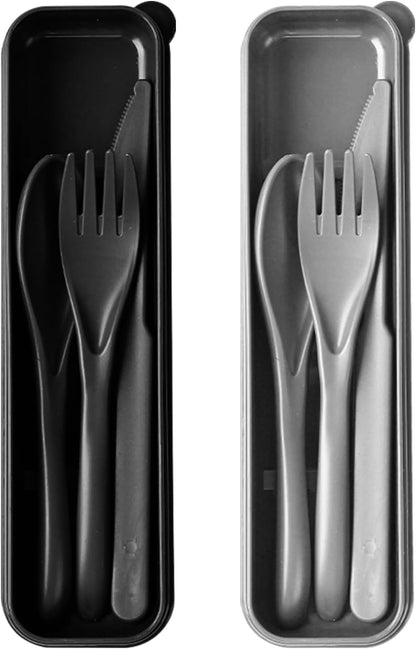 Travel Utensils with Case, 2 Sets Reusable Utensils Set with Case, Wheat Straw Utensils for Lunch Box Accessories, Camping Utensil Set for School Work Lunch or Daily Use（Black）
