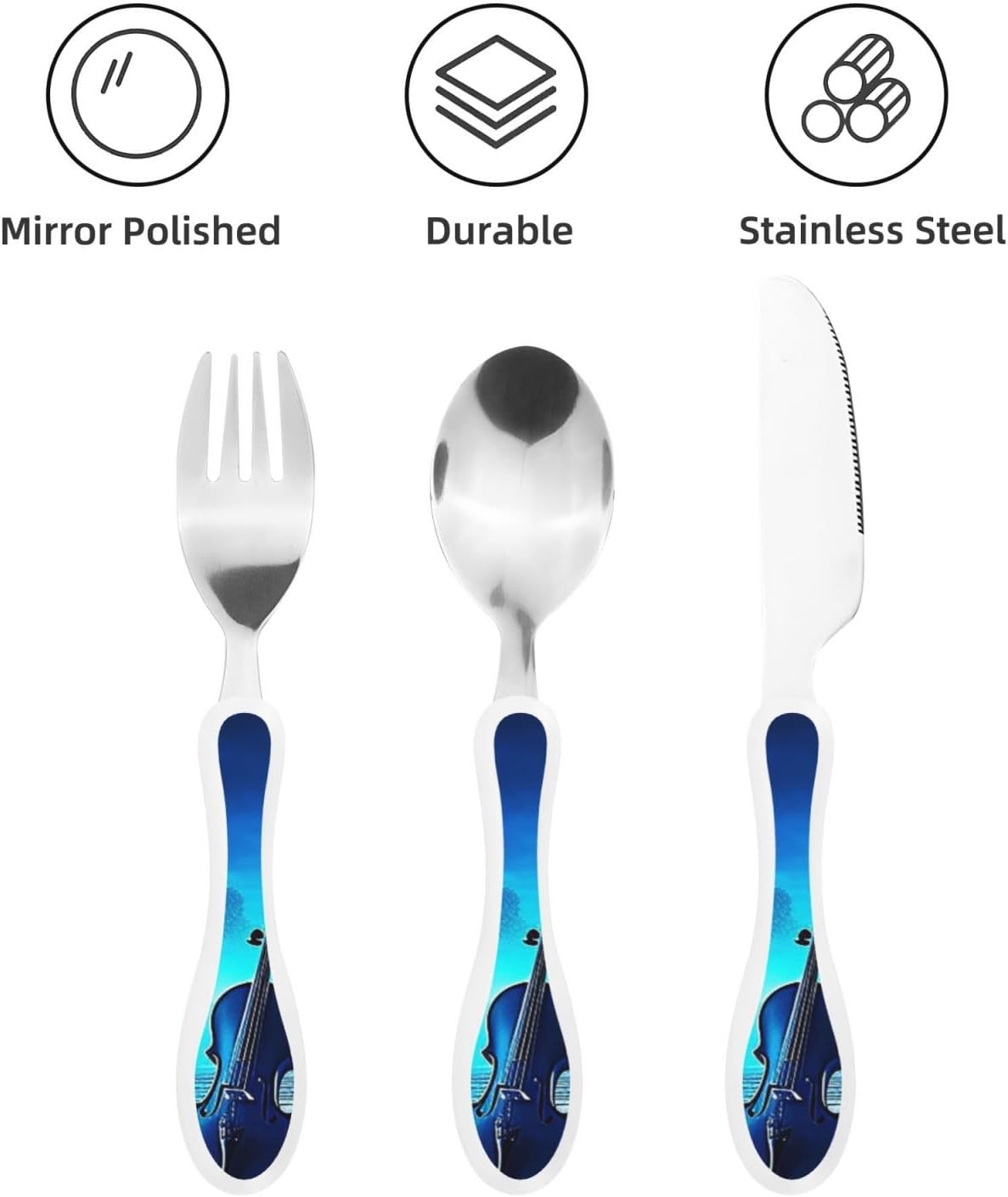 3-Piece Kids Silverware Set With Storage Case, Stainless Steel Reusable Children Safe Knife Spoon Fork Set Blue Lotus Floral Children Flatware Set For Kids Lunch Box