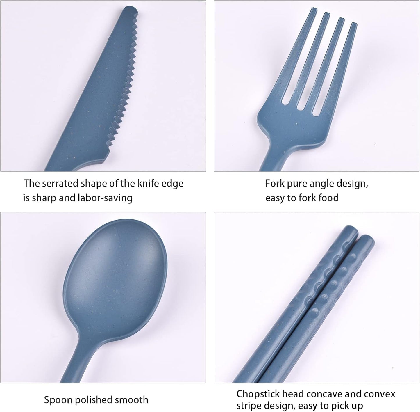 Reusable Travel Utensils Set with Case, 4 Sets Plastic Portable Knife Fork Spoons Tableware for Kids Adults Travel Picnic Camping Utensils