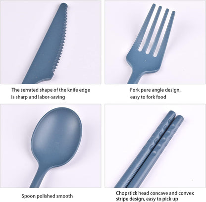 Reusable Travel Utensils Set with Case, 4 Sets Plastic Portable Knife Fork Spoons Tableware for Kids Adults Travel Picnic Camping Utensils