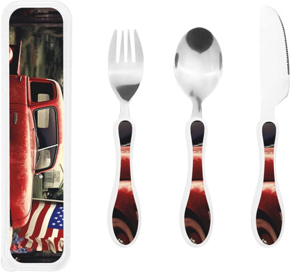 3-Piece Kids Silverware Set With Storage Case, Stainless Steel Reusable Children Safe Knife Spoon Fork Set Ballroom Dance Children Flatware Set For Kids Lunch Box