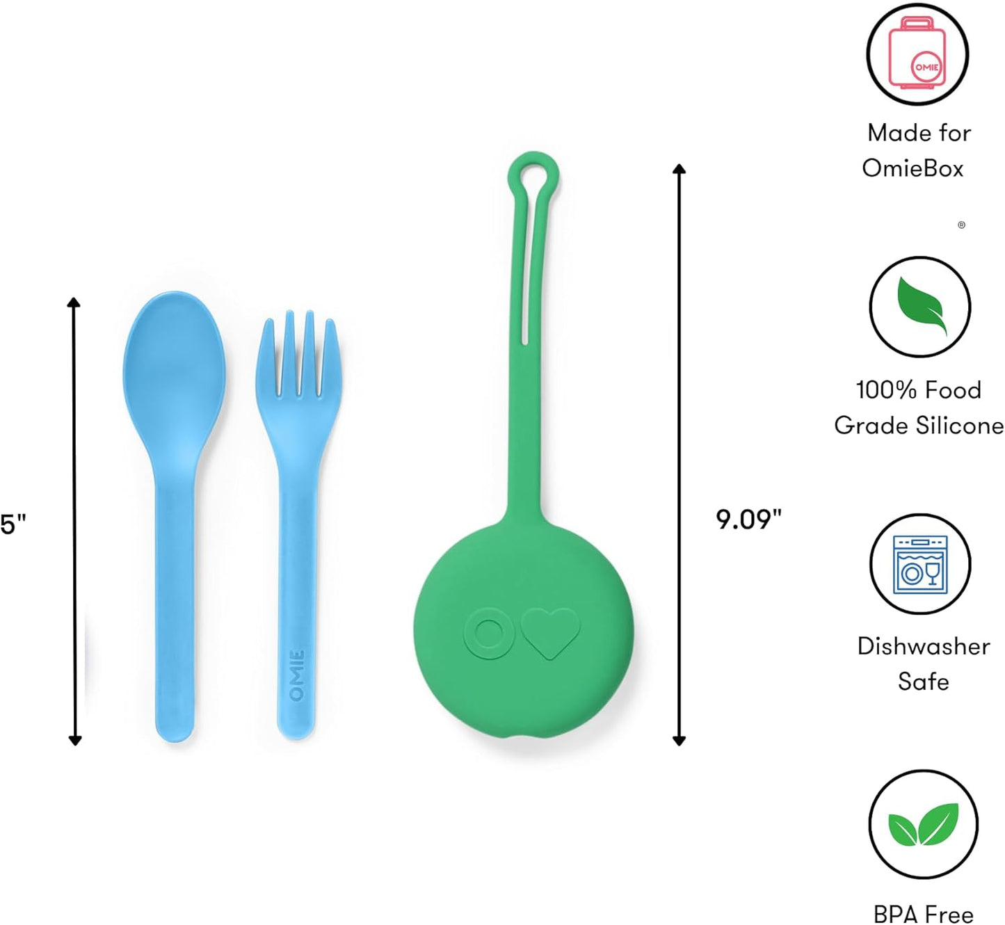 Omie OmieBox Kids Utensils Set with Case - 2 Piece Plastic, Reusable Fork and Spoon Silverware with Pod for Kids (Mint Green)