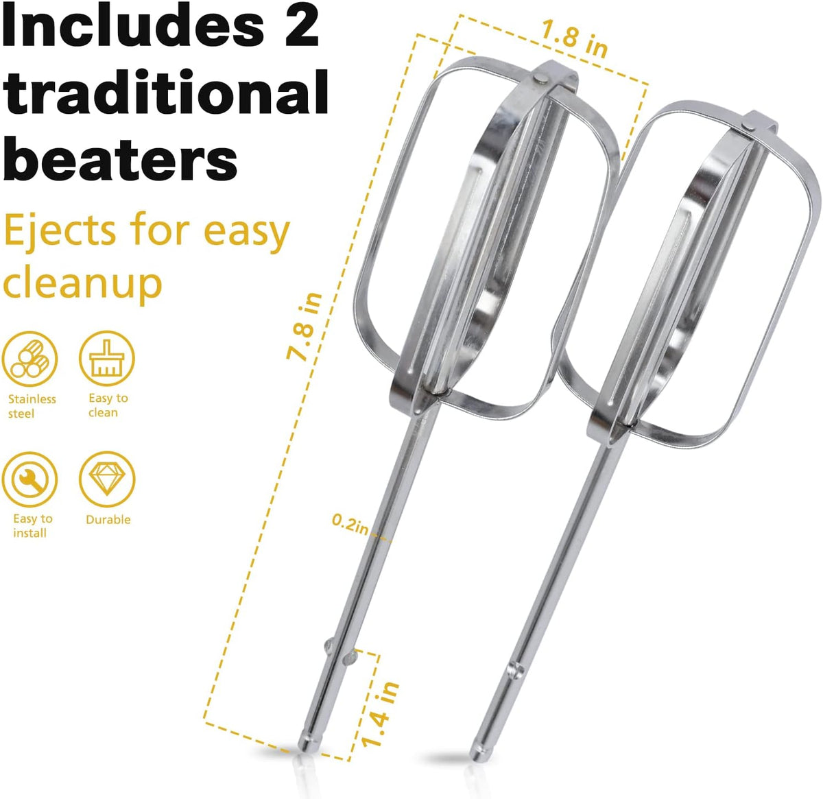 2Pcs stainless steel Hand Mixer Beaters Attachments for Hamilton Beach