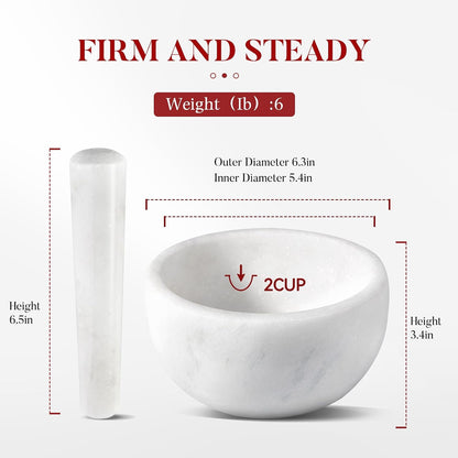 Koville Luxury Marble Mortar and Pestle Set, 7"-4cups Grinder Bowl for Guacamole, Salsa, Pill Crusher, Spice, Herb, Garlic, Nut, Heavy Duty Grinder for Kitchen