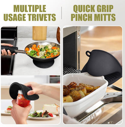 RORECAY Silicone Oven Mitts and Pot Holders Sets, Gloves for Kitchen, Beige