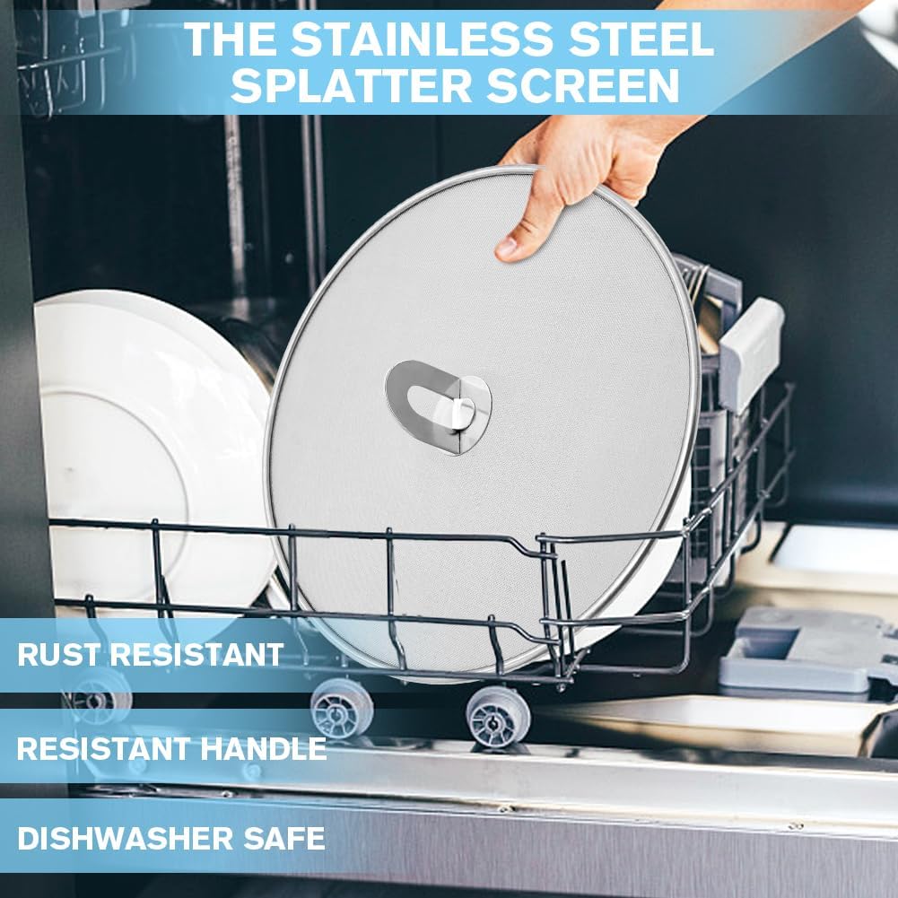Splatter Screen for Frying Pan & Food Strainer,13 Inch Stainless Steel Grease Splatter Guard,Shield from Splashing Oil, Dishwasher Safe(Red)