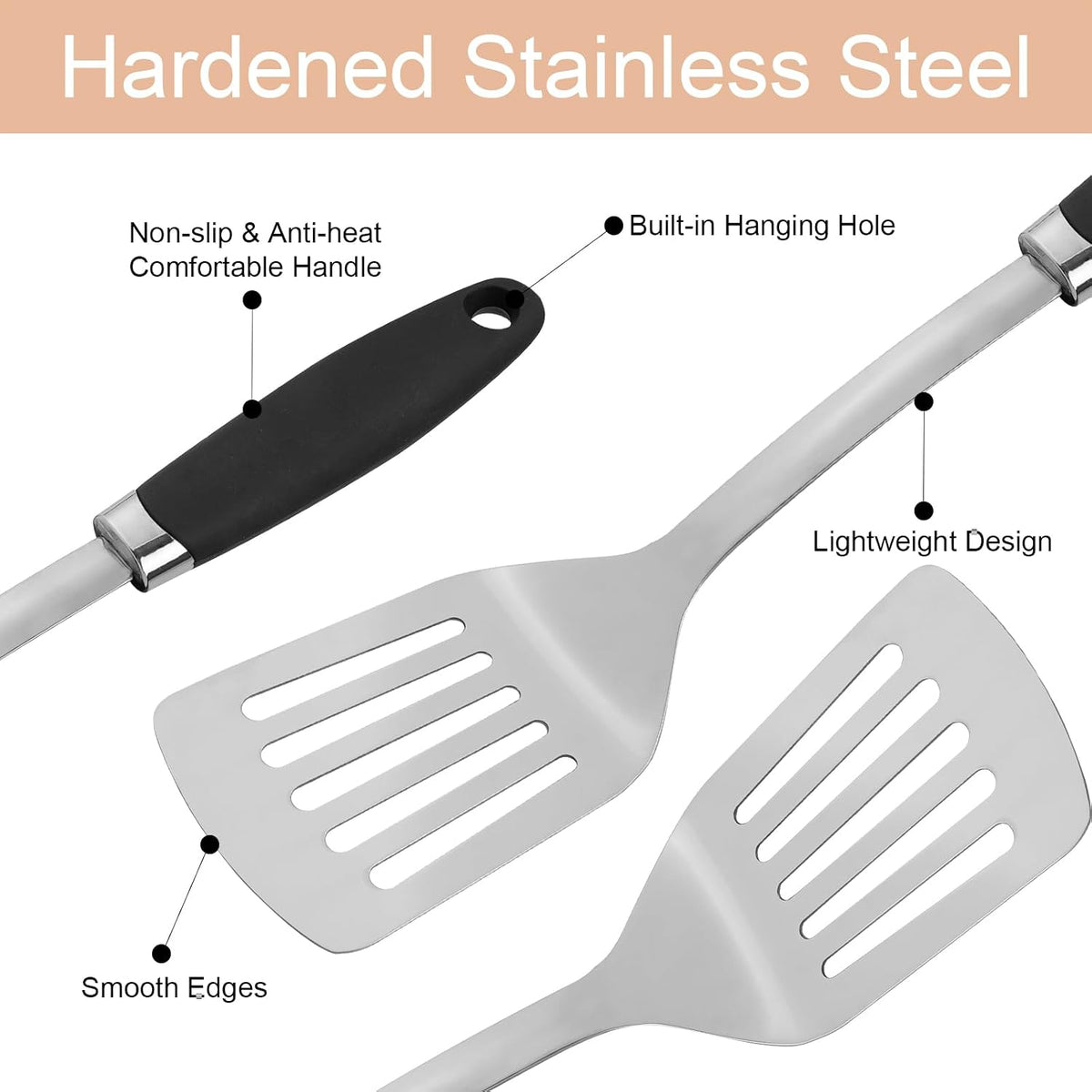 Stainless Steel Slotted Turner Spatula, Thin Edge Turner, Silver
