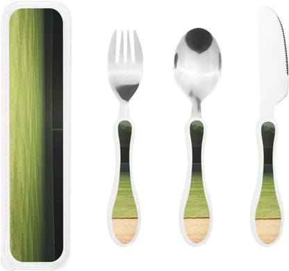 3-Piece Kids Silverware Set With Storage Case, Stainless Steel Reusable Children Safe Knife Spoon Fork Set Beach House Children Flatware Set For Kids Lunch Box