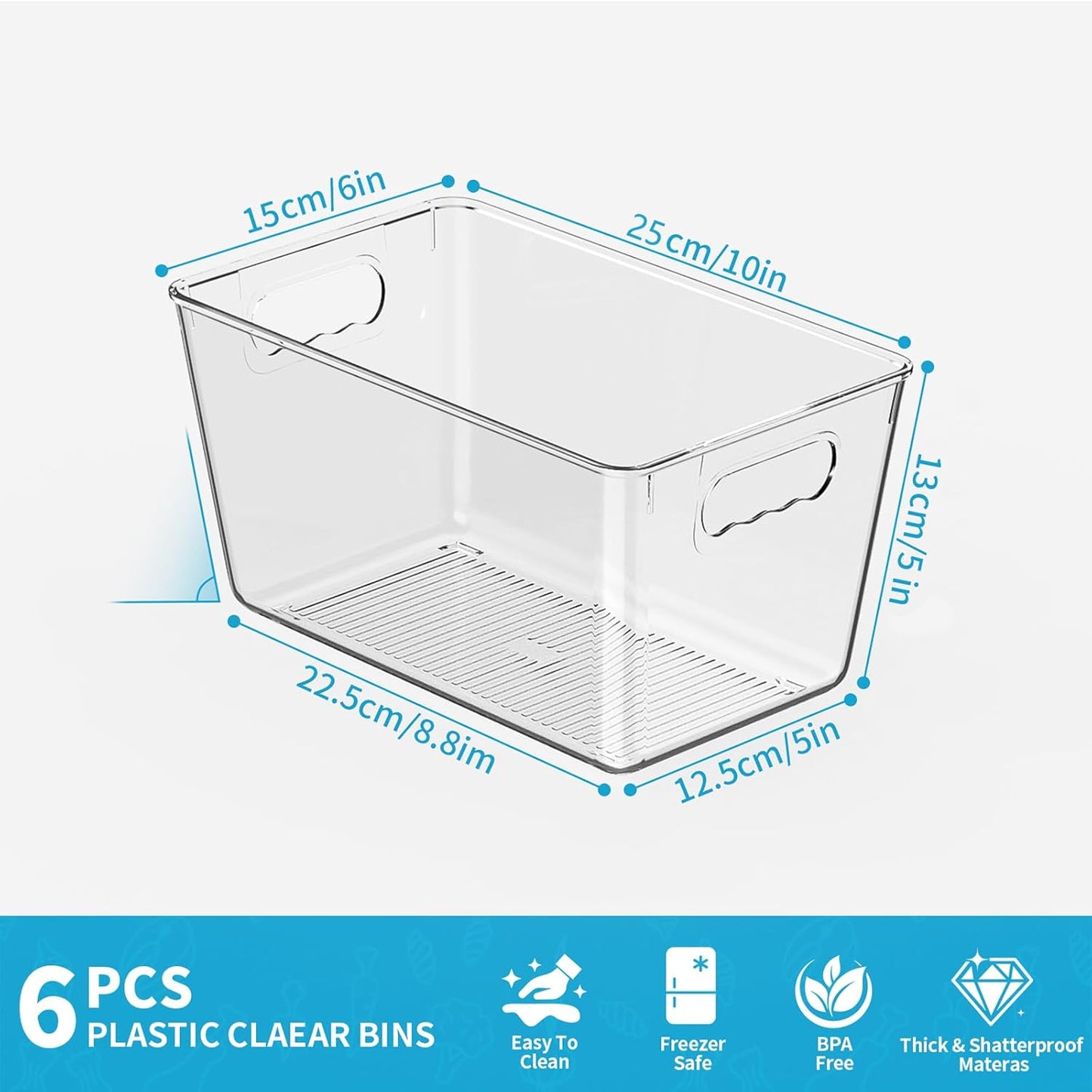 Clear Plastic Storage Bins, 4-Pack Stackable Pantry Organizers and Storage Containers for Kitchen, Fridge, Cabinet and Closet Organization - Home Essentials