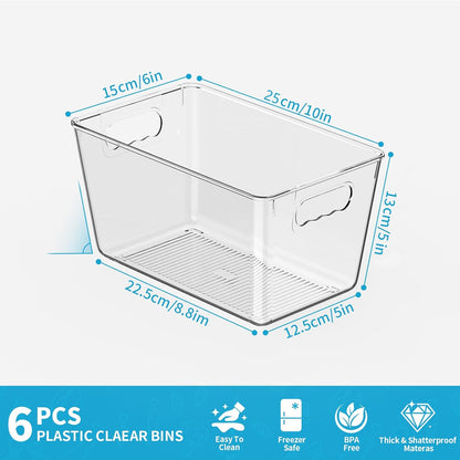 Clear Plastic Storage Bins, 4-Pack Stackable Pantry Organizers and Storage Containers for Kitchen, Fridge, Cabinet and Closet Organization - Home Essentials