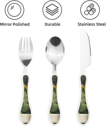 3-Piece Kids Silverware Set With Storage Case, Stainless Steel Reusable Children Safe Knife Spoon Fork Set Blue Active Girl Running Sunset Children Flatware Set For Kids Lunch Box - Colors C