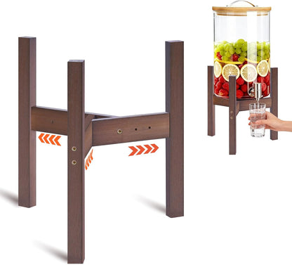 OERGKE Adjustable Bamboo Drink Dispenser Stand, Water Dispenser Holder for 2-5 Gallon (8-12 Inch), Beverage Stand for Countertop & Parties, Walnut
