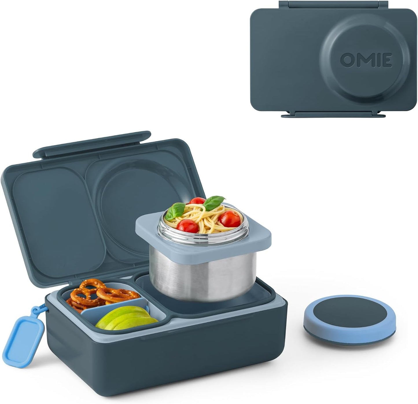 Omie OmieBox UP bento Box for Kids | Insulated Lunch Box | Leak Proof Vacuum Insulated Thermal Food jar | Cooler ice Pack | 2 Compartments (Cherry Pink)