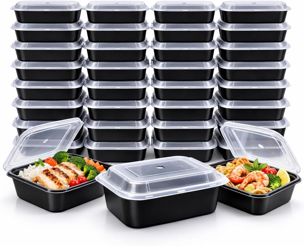 4U'LIFE 28 oz [Pack of 12] 2-Compartment Meal Prep Containers, Bento Boxes With Clear Lids