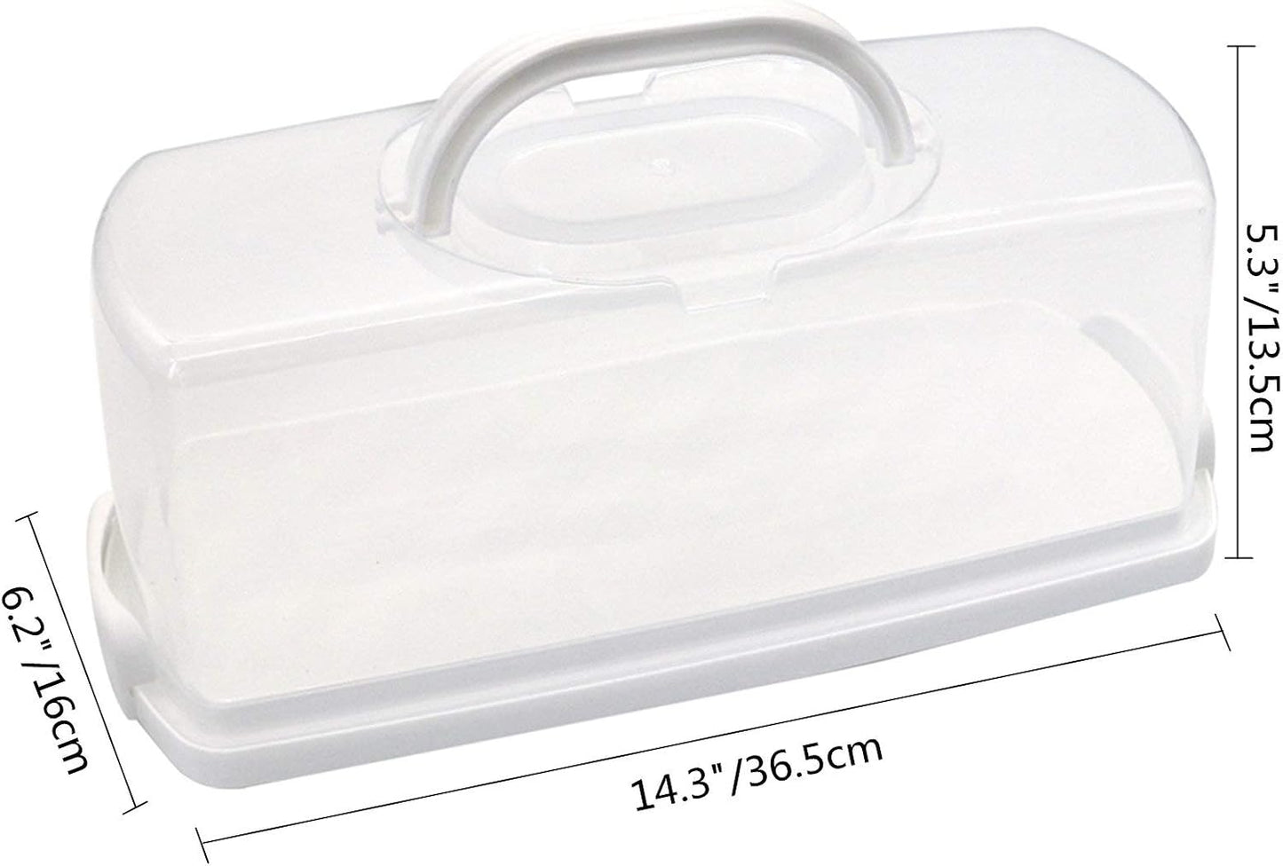 Plastic Rectangular Bread Box with Portable Handle, Loaf Cake Storage Container Box for Storing Banana Bread,Pumpkin Bread (Rectangular-White)