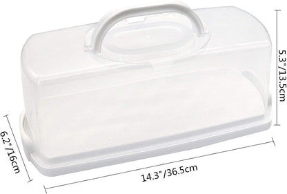 Plastic Rectangular Bread Box with Portable Handle, Loaf Cake Storage Container Box for Storing Banana Bread,Pumpkin Bread (Rectangular-White)