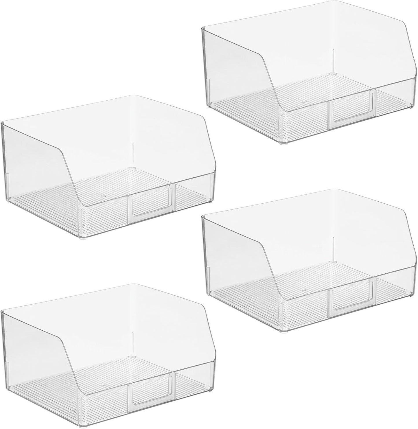 mDesign Wide Plastic Kitchen Food Storage Organizer Bin Basket with Open Front and Built-In Label Holder for Cabinets, Pantry - 12 Inch Width - 4 Pack - Clear