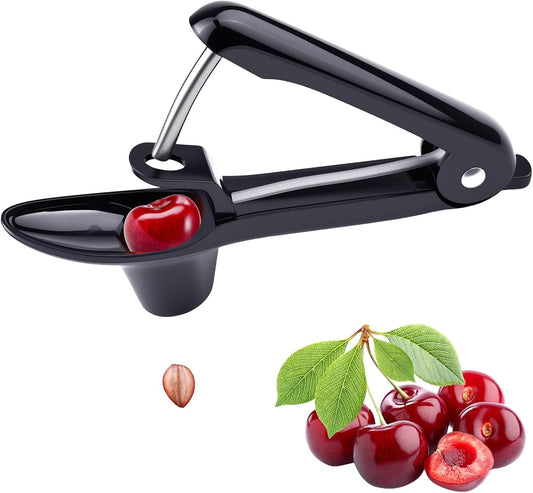 Cherry Pitter Tool, Stainless Steel Cherry Pit Remover and Olive Pitter for Small Stone Fruits, Handheld Push Design with Lock for Jam Making