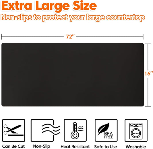 Extra Large Silicone Mat, 84”x24” Heat Resistant Mats for Countertop, Cuttable Waterproof Kitchen Counter Mat, Multipurpose Countertop Protector Mat, Silicone Mats for Kitchen Counter (Translucent)
