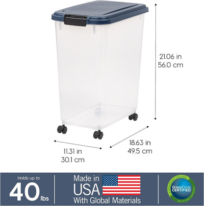 IRIS USA Airtight Dog Food Storage Container, Up to 30 lbs, Attachable Wheels, for Dog Cat Bird and other Pet Food Storage Bin, Keep Fresh, Easy Mobility, BPA Free, Black