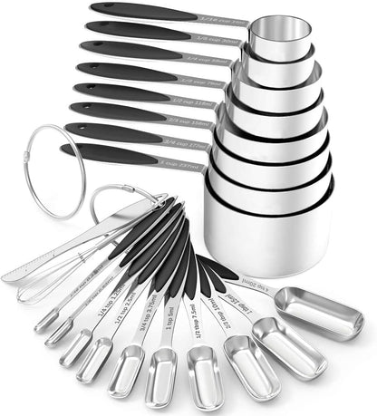 Measuring Cups and Spoons - Wildone Stainless Steel 20 Piece Stackable Set, Includes 8 Measuring Cups, 10 Measuring Spoons, 1 Leveler & 1 Whisk, for Dry and Liquid Ingredient
