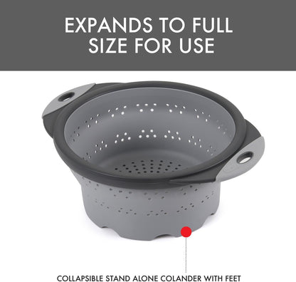 Dexas 10" Collapsible Silicone Colander in Cream, Kitchen Strainer with Handles, 15.1 Cup Capacity | BPA-Free, Heat-Resistant, Space-Saving Kitchen Tool