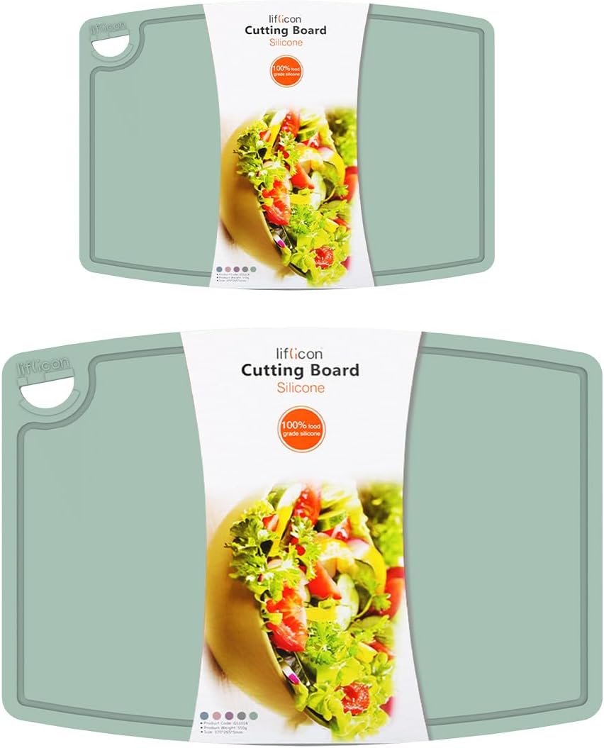 Liflicon Silicone Thick Cutting Boards Mats Set of 3 Foldable & Flexible Design Juice Grooves Easy Grip Handle Dishwasher Safe for Kitchen,BPA free Silicone Cutting Board-Gray