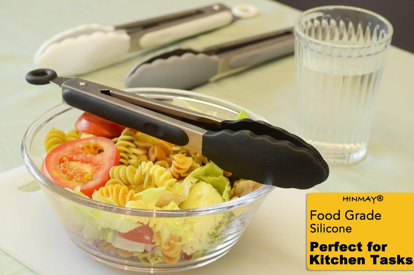 HINMAY Stainless Steel Kitchen Tongs 9-Inch Cooking Tongs, Set of 3