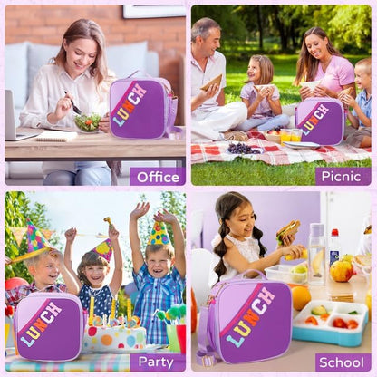 Nsrzua Lunch Bag Kids-Kids Insulated Lunch Bag with Adjustable Strap - Reusable Leakproof Lunch Box for Girls, Preppy School Lunch Tote for Travel, Picnic,School & Winter Camp
