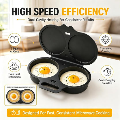2027 Dual Cavity Microwave Egg Poacher With Lid & Handle，Black*2