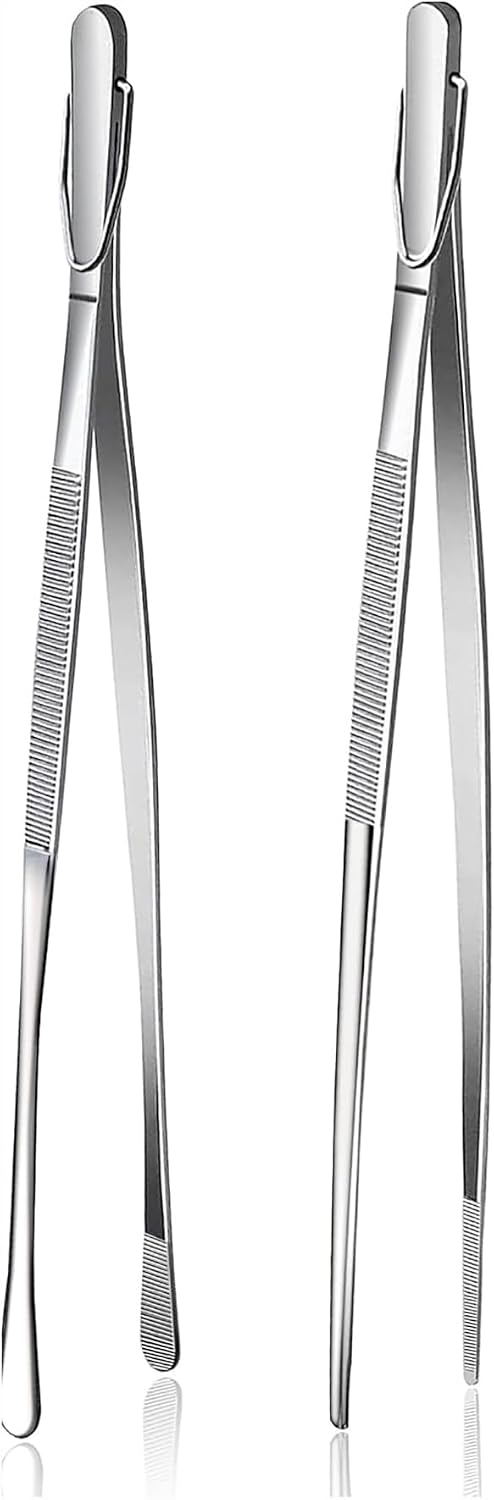Fox Run Stainless Steel Kitchen Tweezers, Set of 2 Cooking Tweezers with Engraved Grip Pads, 12"